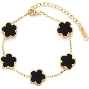 Gold & Black Four-Leaf Clover Bracelet - Women Jewelry